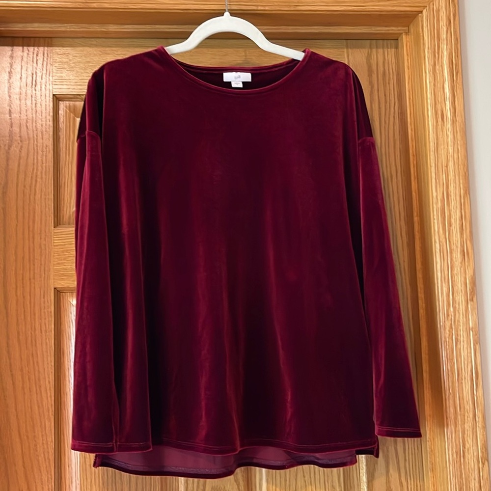 J. Jill Red Velvet Long Sleeve Crewneck Blouse Size Small